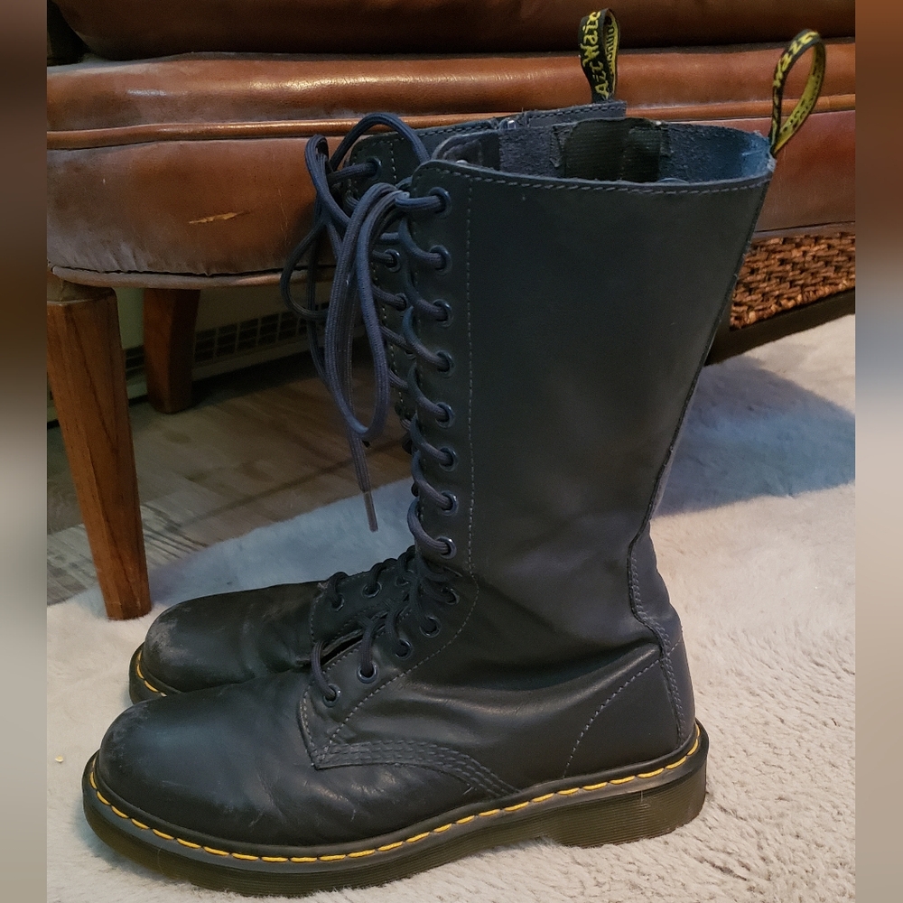Dr. Martens Blue Leather Combat Boots 14 Eyelet Vintage